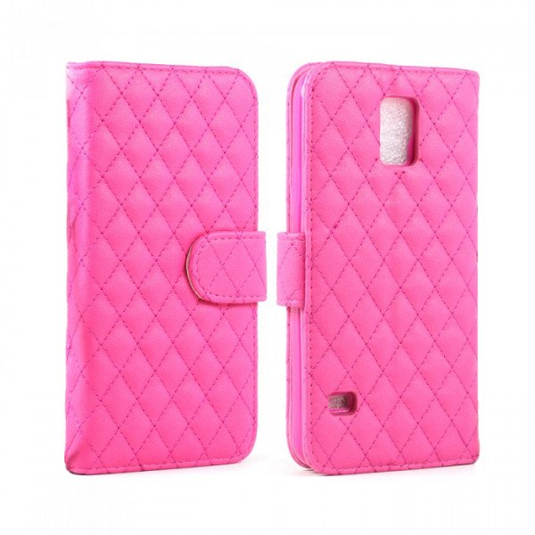 Wholesale Samsung Galaxy S5 Quilted Flip Leather Wallet Case w Stand (Hot Pink)